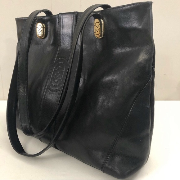Vintage MARINO ORLANDI Smooth Black Leather Tote - Picture 10 of 17